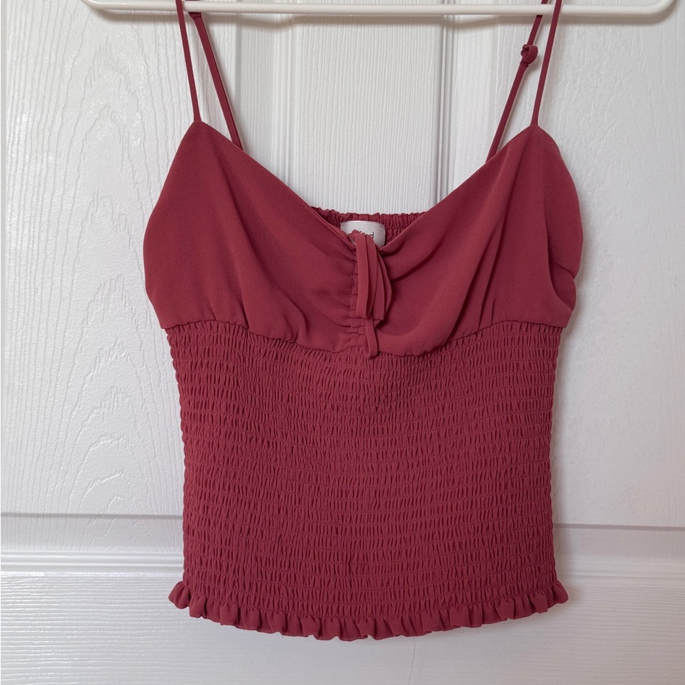 Aritzia Wilfred Smocked Cami Top in Dusty Rose